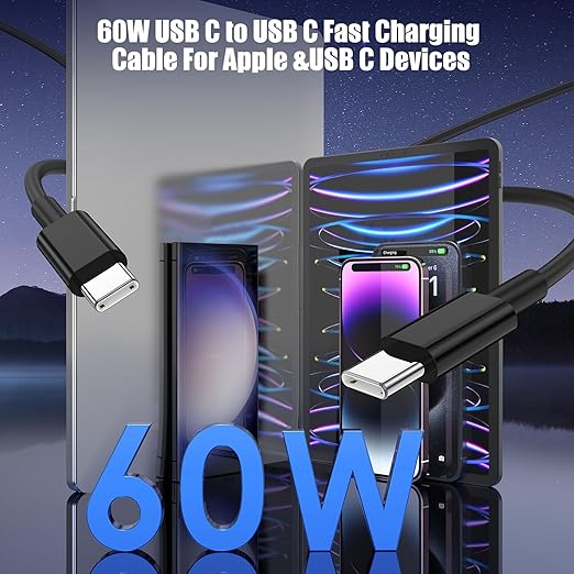 3-Pack Black [3.3FT+6.6FT+6.6FT] 60W USB C to USB C Cable, Type C Fast Charging Cable for iPhone Air 17 16e 16 15 Pro Plus Pro Max，for Galaxy S25, for iPad Pro/Air/mini, for MacBook Pro/Air and More