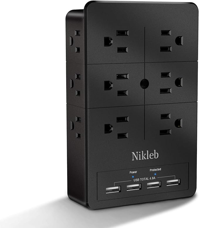 Surge Protector Wall Charger, 12 Wide AC Outlets Power Strip, 4 Ports USB Charging Blocks, Multiple Plug Adapter Wall Mount, Plug Extender Heavy Duty, Outlet Splitter for Home, Office Supplies