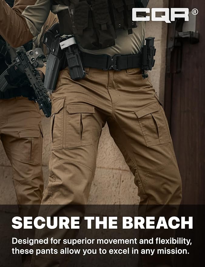 CQR Men's Flex Ripstop Tactical Pants, Water Resistant Stretch Cargo Pants, Lightweight EDC Hiking Work Pants