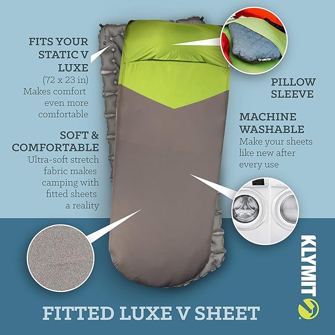 Klymit Static V Luxe 76x30x3 Inch Sleeping Pad and Static V Sheet for Camping Pads