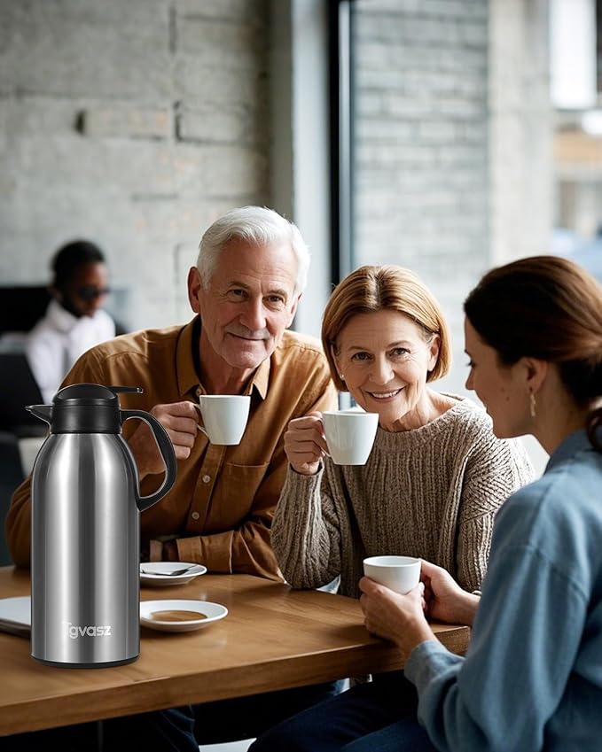 2 PCS Large and Heavy Thermal Coffee Carafe 101 oz,Fullness Water is 7.3 LB - 24 Hours Hot, Insulated Airpot Dispenser,Coffee Carafes For Keeping Hot for Parties (2 Silver)