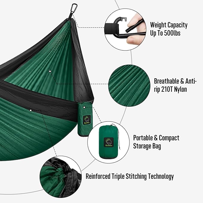 Grassman Camping Hammock Double & Single Portable Hammock with Tree Straps, Lightweight Nylon Parachute Hammocks Camping Accessories Gear for Indoor Outdoor Backpacking, Travel, Hiking, Beach