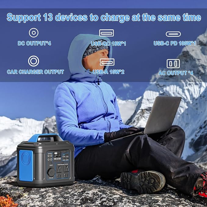 Portable Power Station, 300W 296Wh Generator Quick Charge / 110V AC Outlets/DC Ports and LED Flashlight, Backup for Home Outdoor Travel Camping Blackout blue