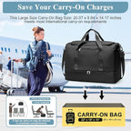 Large Travel Duffle Bag,Carry on Overnight Weekend Bag with Shoes Compartment,Weekender Bags for Women for Travel Business Trips Sport Hospital,Black