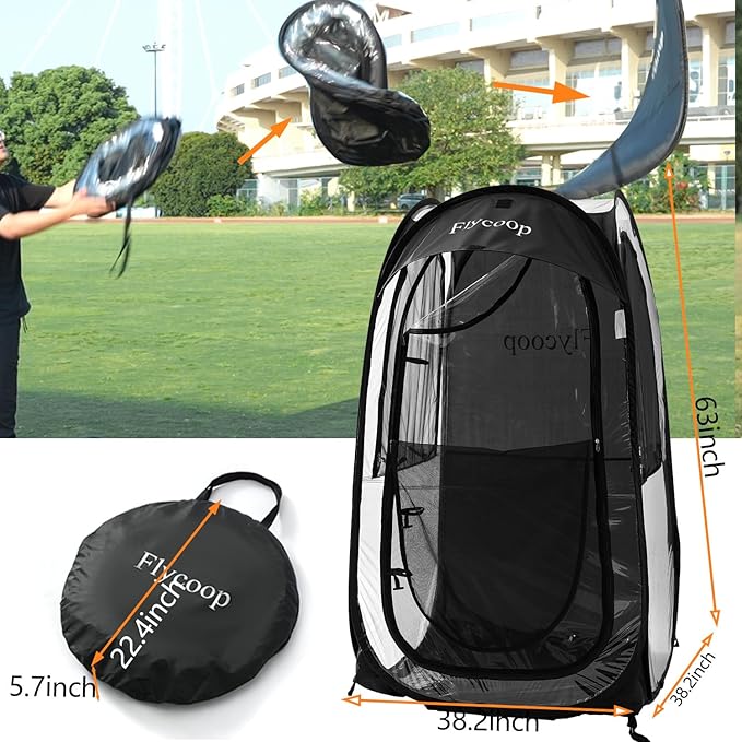 Sports Tent: Flycoop Portable Weather Pop Up Pod 1 Person to Provide Shelter from Wind Rain and Cold Weather Shelter for Outdoor Activities, Sports Events, Camping and Hiking