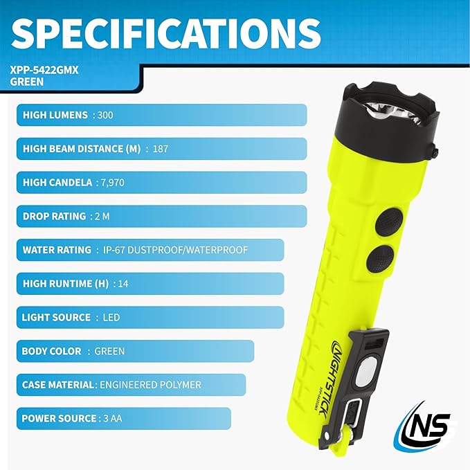 Nightstick XPP-5422GMX X-Series Intrinsically Safe Dual-Light Flashlight with Dual Magnets, Green/Black