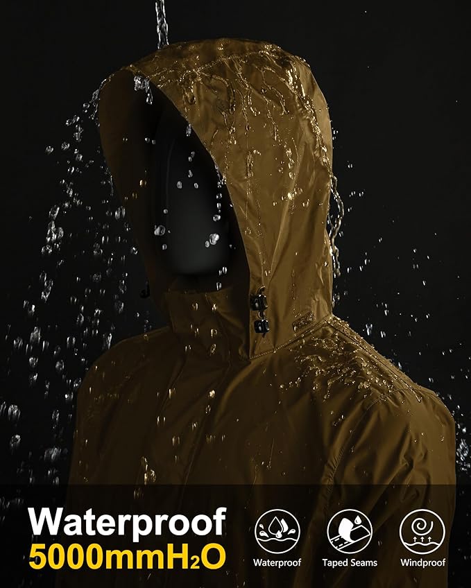 33,000ft Packable Rain Jacket Men's Lightweight Waterproof Rain Shell Jacket Raincoat with Hood for Golf Cycling Windbreaker