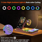 Dual Phone Magnetic Wireless Charging Station for Apple Devices/Apple Ecosystem,with Auto-Switch 7-Color Light & Clock, Compatible with iPhone 17/16/15, for iWatch 11/10/9 & AirPods Pro3(Purple