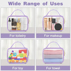 Wedama TSA Approved Toiletry Bag, 2 Pack Clear Makeup Bags with Handles, Quart Size PVC Clear Cosmetic Bags for Women and Men, Carry on Airport Airline Compliant Bag, Purple