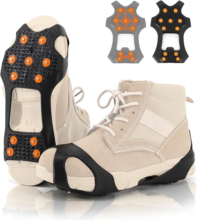 Non-Slip Ice Cleats Snow Grips, Strong Traction Crampons 11 Steel Studs, for Shoes and Boots, Snow Ice Walking
