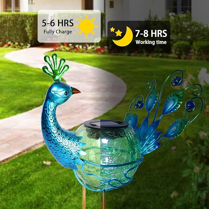 Solar Lantern Outdoor Decorative Waterproof LED Solar Lights Peacock Tabletop Lamp for Outdoor Patio Garden