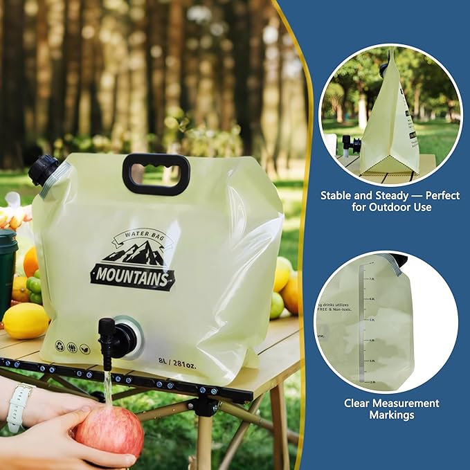 Camping Water Jug 2.1 Gallon Collapsible Water Container Portable Water Bag for Travel Outdoor Hiking BPA Free Lightweight (Beige (2.1Gal), 2)