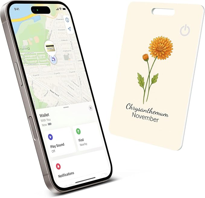 Wallet Tracker Card (iOS Only), Rechargeable Bluetooth Smart Tracking for Apple Find My Compatible Anti Tracker for Men Women Slim Item Locator for Purse Passport Key Luggage Tag (1Pcs/NOV FLR)