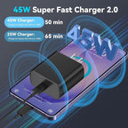 45W Super Fast Charger USB C Android Phone Type C Charger Fast Charging Block with 12FT Cord for Samsung Galaxy S26/S26 Ultra/S26+/S25 Ultra/S25/S24 Ultra/S24/S23 Ultra/S22/S21/S20/Note 10, Black