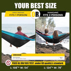 Camping Hammock,Camping Essentials,Lightweight Portable Double & Single Hammock with Tree Straps, Camping Gear for Outside Hiking Camping Beach Backpack Travel, Blue & Light Black, Medium