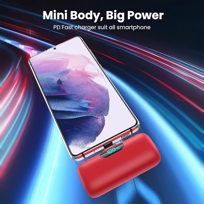 Mini Portable Charger 5000mAh Power Bank,15W PD USB C Cell Phone Portable Power, LCD Display Battery Pack Compatible With iPhone 15/15 Plus/15 Pro/15 Pro Max/Android/Samsung/Moto/LG (Type-C Only)