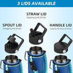 BJPKPK Insulated Water Bottle with Straw Lid, 22oz Thermo Water Bottles with 3 Lids, Paracord Handle & Non-slip Boot, BPA Free Leak Proof Stainless Steel Tumblers,Vast