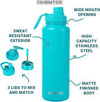 40 Oz Water Bottle with Straw Stainless Steel Sports Water Bottle with 3 Lids (Straw, Chug and Flip Lid) Insulated Leak Proof Metal Jug for Men & Women - Teal