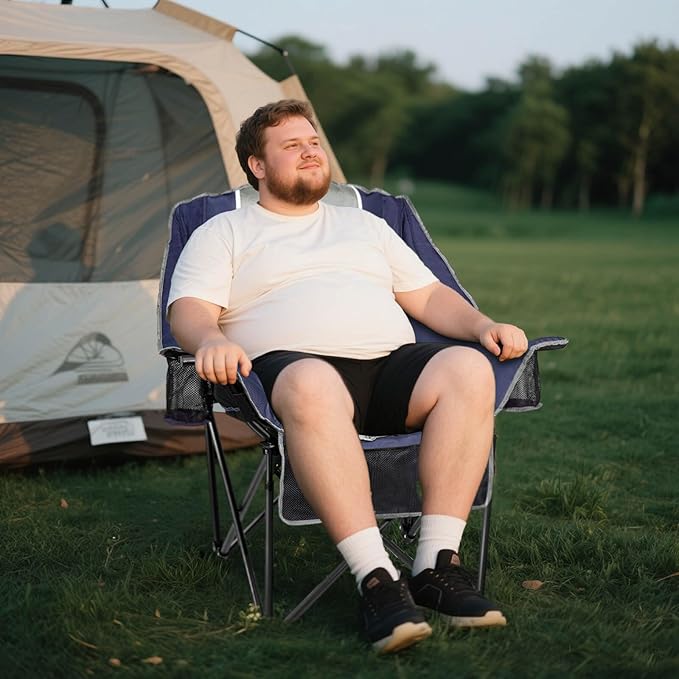 Oversized Camping Chairs Extra Wide 400lbs Capacity, Heavy Duty Folding Outdoor Chair with 2 Cup Holder & Storage Pocket, Padded and Portable Lawn Chair for Adults, Camp, Fishing, Tailgating, Picnic