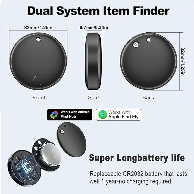 4 Pack Smart Tag Tracker, Dual System Air Tracker Tag for iOS and Android, Compatible with Apple Find My or Google Find Hub Smart Keys Finder Item Locator with Waterproof&Light (Black)