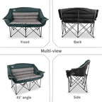 Fully Padded Folding Double Camping Chairs,Comfy Oversized Loveseat Lawn Chair w/Wine Glass Holder,Cup Holder,Heavy Duty Outdoor Portable Camp Couch Support 600 Lbs,Dark Green