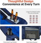 Overmont Oversized XL Camping Chair for Adults - 400lbs Support Heavy-Duty Padded Folding Chair with Side Pocket Cup Holder Cooling Bag for Outdoor Sports Garden Beach Fishing Lawn Blue