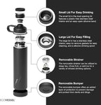 EcoVessel Stainless Steel Water Bottle with Insulated Dual Lid, Insulated Water Bottle with Strainer and Silicone Bottle Bumper, Coffee Mug – 24oz (Slate Grey)
