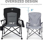 EVER ADVANCED Oversized Folding Camping Chair for Adults, Heavy Duty Lawn Chair with Side Pockets, Portable Collapsible Quad Chair for Outside, Support Up to 500lbs, Black