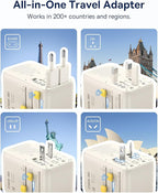 Baseus 70W Universal Travel Adapter with Retractable Cable, 6-in-1 International Plug Adapter, USB-C PD Fast Charging Worldwide Wall Charger for USA/EU/UK/AUS and Over 200 Countries (Off-White)