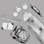 64 Oz Insulated Water Bottle with Strap Stainless Steel Sports Water Bottle with 3 Lids (Straw, Chug and Flip Lid) Leak Proof Metal Half Gallon Jug for Men & Women - White Marble