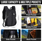 FUNANASUN 16L Ultra-Lightweight Foldable Waterproof Hiking Backpack For Women Men Small Backpack For Hiking Commuting Travel, Black