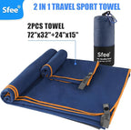 Sfee 2 Pack Microfiber Travel Towel, Quick Dry Towel Camping Towel Large Beach Towel Super Absorbent Compact Lightweight Sports Gym Towels Set for Beach, Gym, Hiking, Pool, Backpacking,Bath,Yoga