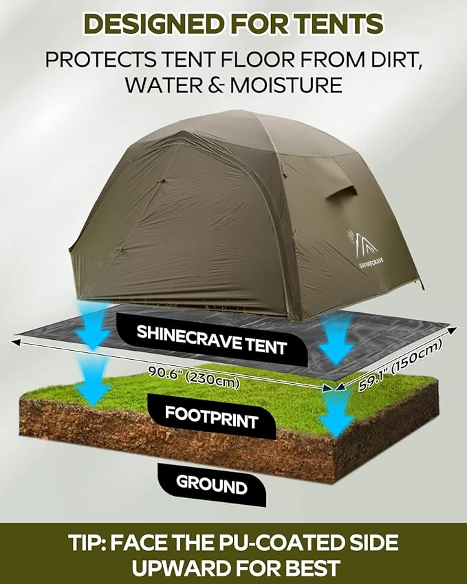 Premium Tent Footprint, PU3000,300D Oxford Ripstop Fabric, Durable ,Tarp Ground Sheet for 2 Person Backpacking Tent Floor Protector for Hiking, Camping, Beach and Picnic (Rectangle(90.6" L x 59" W)