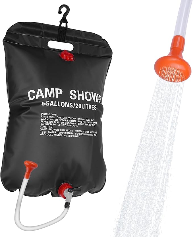 OUTDOORSEPIC| Solar Camping Shower Bag 1/2set and1+ Set 5 Gallon Portable Camping Showers Bag with Adjustable Switch Removable Nozzle for Camping Hiking Beach Swimming Outdoor Activities