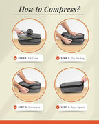 Premium Compression Packing Cubes for Travel, Compression Packaging Cube, Zip Bags Premium 6-Piece Set with laundry bag and shoe bag by TRIPPED Travel Gear (Grey)