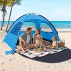 NXONE Beach Tent Sun Shade Shelter for 3/4/6 Person Person with UV Protection, Extended Floor, 3 Mesh Roll Up Windows & 8.0/8.5mm Fiberglass Rods丨Carry Bag Included