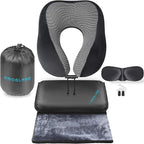 Travel Blanket Luxury Travel Set - Ergonomic Airplane Neck Pillow 100% Pure Memory Foam and Super Soft Fleece Blanket - Premium 3D Sleep Mask & Earplugs - Ultimate 4-in-1 Traveling Kit Black