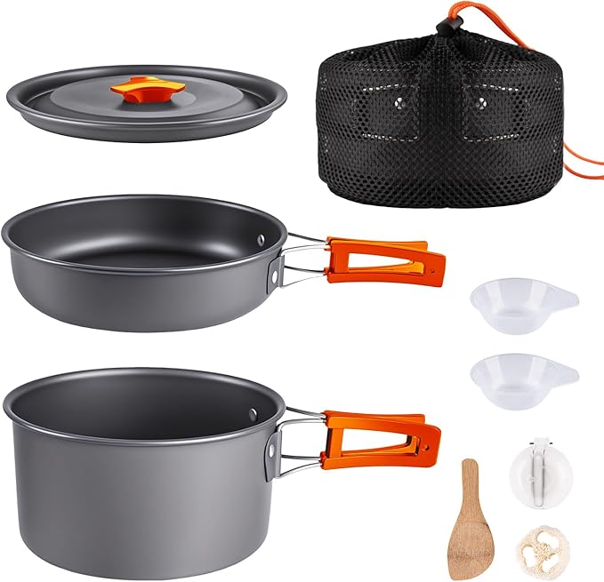 aiGear Camping Cooking Set Cookware Mess Kit with Storage Bag Pot Pan Set Camping Accessories for Outdoor Camping Hiking Picnic Portable and Lightweight Aluminum Color Orange