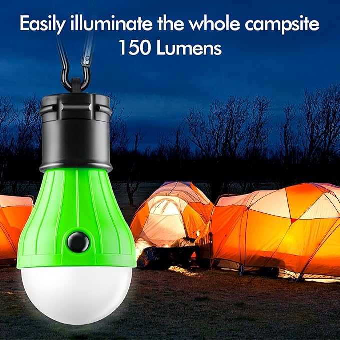 Portable LED Tent Lamp, Clip Hook Hurricane Emergency Light Bulb, Camping Equipment Lanterns for Hiking, Backpacking Outage, B-CLOSED-HOOK, 4 Packs