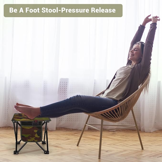 Portable Camping Stool with Side Pocket Camping Seat 12.5in Foldable Comfortable Widening Heightening for Travel Camping Fishing Hiking Gardening Picnic Beach BBQ Outdoor