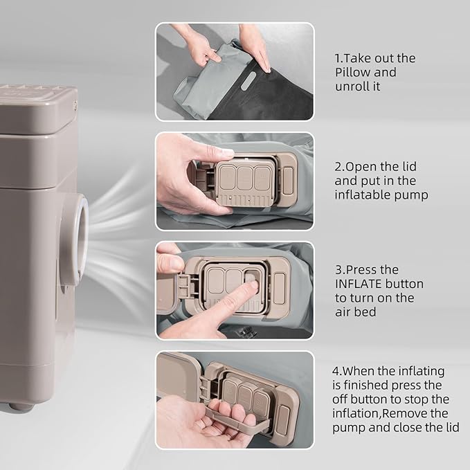 BEBAS Self-Inflating SUV Air Mattress Car Back Seat Bed, PVC Flocked Surface Car Air Couch Cushion Built-in Charging Pump for Rapid Inflation and Deflation. Gray