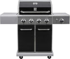 Kenmore 4-Burner BBQ Gas Grill with Searing Side Burner, Propane Grill, 52,000 BTUs, Warming Rack, Electronic Ignition & Cast Iron Cooking Grates, Black/Stainless Steel