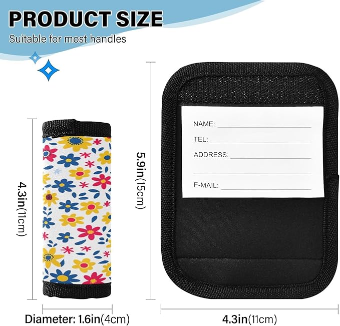 Qilmy Fresh Style Floral Fragments Luggage Handle Wrap 4Pack Luggage Identifiers Tag Comfort Handle Grips Cover for Stroller Suitcase Bag Airplane Travel Accessories1527