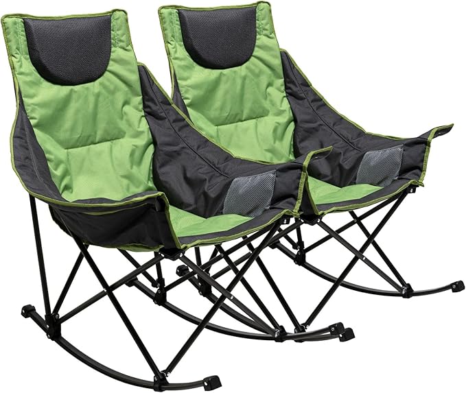 SUNNYFEEL Rocking Camping Chair 2 Pack, Luxury Padded Recliner, Oversized Folding Lawn Chair with Pocket, Heavy Duty for Outdoor/Picnic/Lounge/Patio, Portable Camp Rocker Chairs with Carry Bag