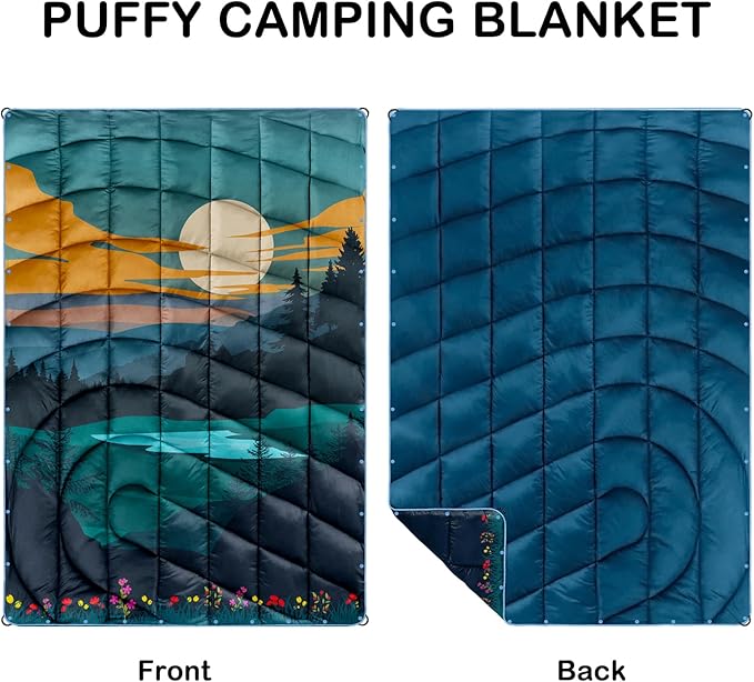 Camping Blanket,Lightweight Puffy Printed Camping Blanket Packable Outdoor Blanket for Camping,Traveling, Stadium, Hiking, Picnics