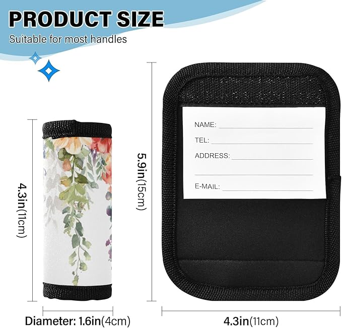 Qilmy Water Painting Wildflowers Luggage Handle Wrap 2Pack Luggage Identifiers Tag Comfort Handle Grips Cover for Stroller Suitcase Bag Airplane Travel Accessories800