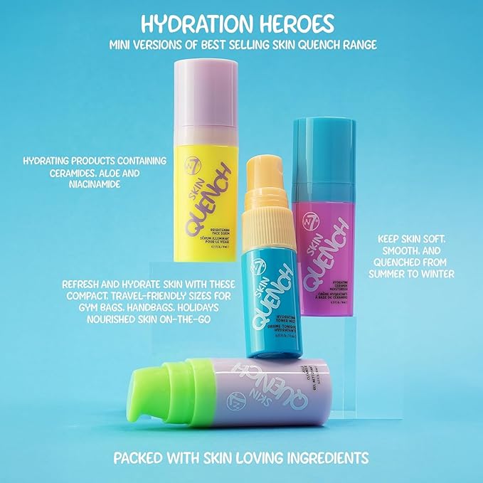 W7 Skin Quench Cuties Skincare Mini Set - Travel Size Hydrating Skincare Minis - Moisturizing Skincare