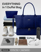 HOTOR Travel Duffel Bag - Weekender Bags for Women, Gym Tote Bags with Shoe Compartment, Carry On Overnight Bag with Toiletry Bag for Travel Essentials Travel Accessories, Dark Blue, 13.4"×17.3"×7.9"