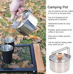 TOPINCN 1000ml Camping Pot, Stainless Steel Portable Outdoor Tea Coffee Pot Portable Cooking Pot with Detachable Handle for Outdoor Picnic Hiking