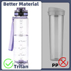 OLDLEY 32 oz Water Bottle, Motivational Water Bottle with Time Marker, Sports Water Bottle With Strap, Leakproof & BPA Free Large Water Bottles for School,Gym,Outdoor, Tritan, Transparent-Purple